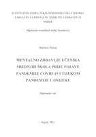 prikaz prve stranice dokumenta Mentalno zdravlje učenika srednjih škola prije pojave pandemije bolesti Covid-19 i tijekom pandemije u Osijeku