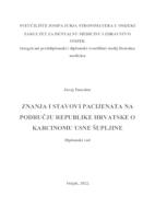 prikaz prve stranice dokumenta Znanja i stavovi pacijenata na području Republike Hrvatske o karcinomu usne šupljine