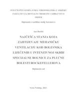 prikaz prve stranice dokumenta Najčešća stanja koja zahtjevaju mehaničku ventilaciju kod bolesnika u intenzivnoj skrbi Specijalne bolnice za plućne bolesti Rockefellerova