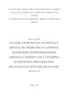 prikaz prve stranice dokumenta Znanje i percepcija studenata dentalne medicine o važnosti kliničkih i epidemioloških aspekata nedostatka vitamina D i rizicima prekomjernog izlaganja suncu