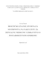 prikaz prve stranice dokumenta Bioetičko znanje studenata sestrinstva na Fakultetu za dentalnu medicinu i zdravstvo o postabortivnom sindromu